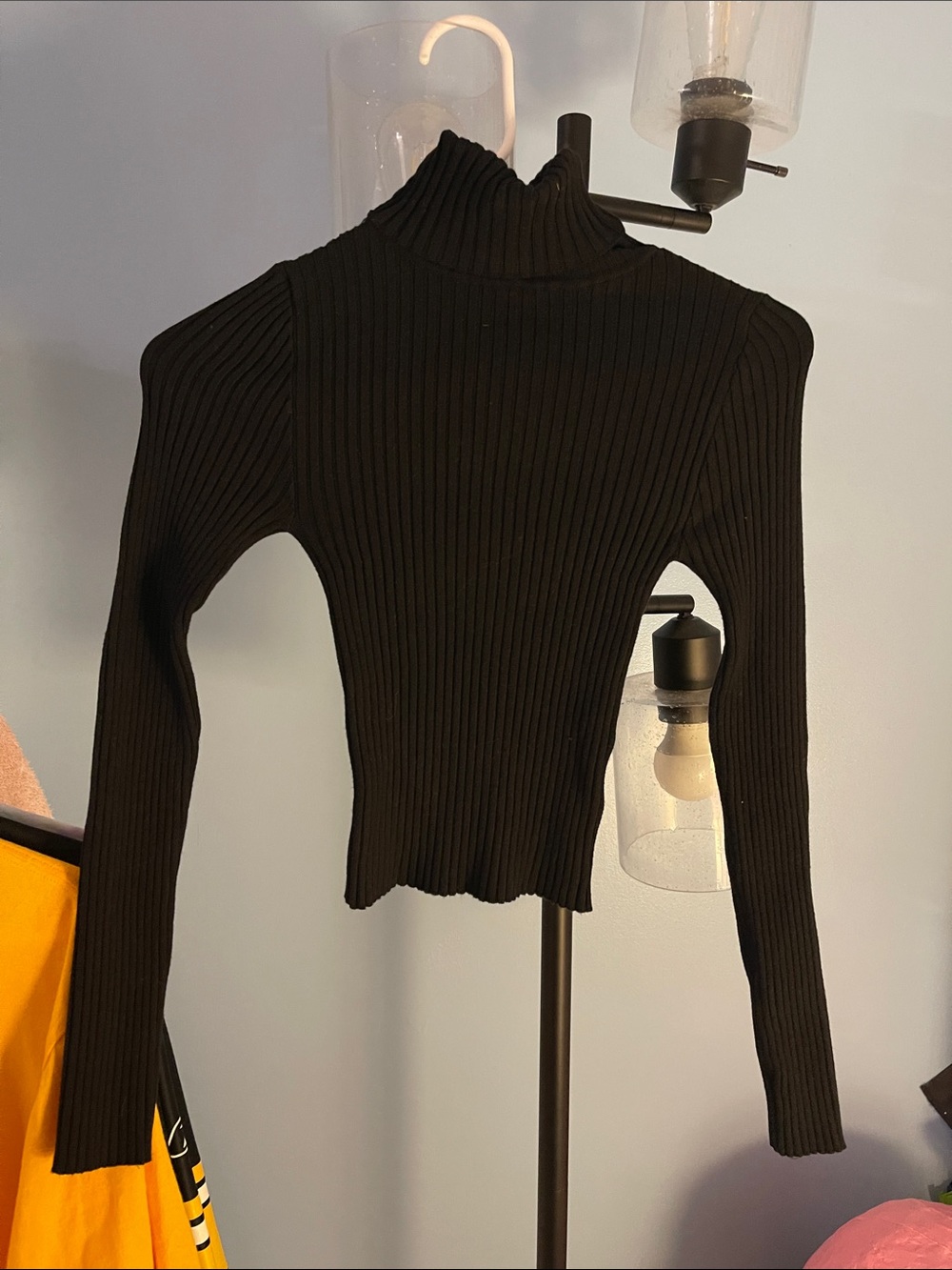BDG Black Ribbed Mock Neck Long Sleeve Top
